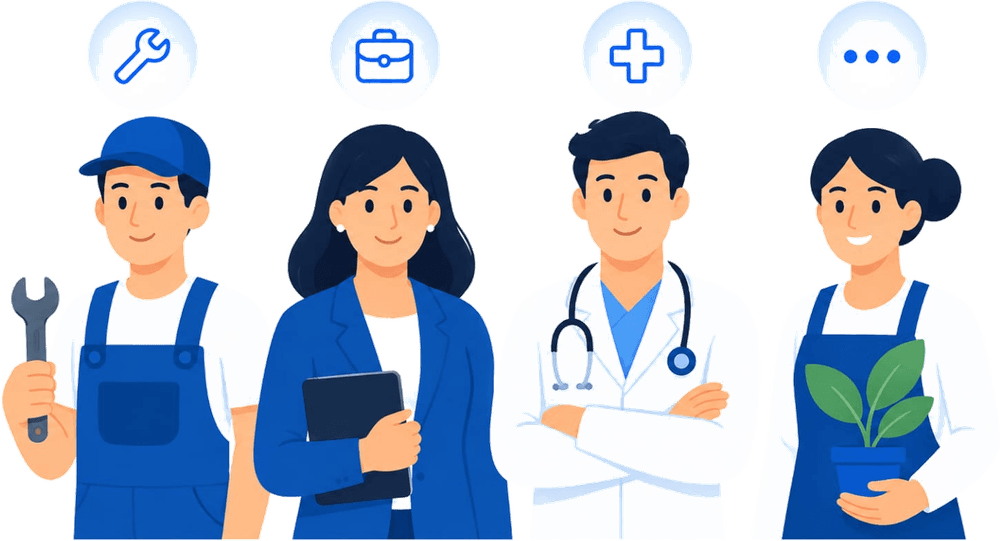 Distintos prestadores de servicios de la guía: oficios, profesionales, salud y más